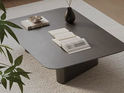 Modern Sofa Coffee Table Set with Books Tray Black Vase Green Plant on Light Rug 3d model