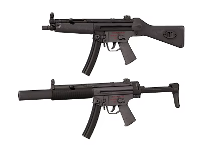 Two Black Submachine Guns With Barrel Stock And Trigger Components 3d model