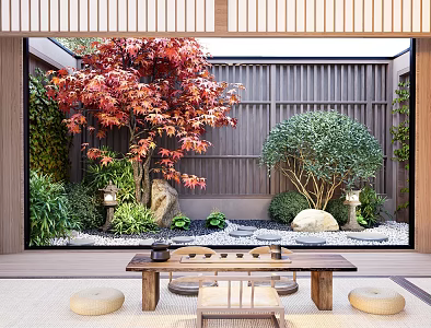 Patio courtyard landscape Zen landscape landscaping sketch plant combination 3d model