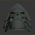 Weapon Helmet With Skull Design Glowing Blue Eyes Mechanical Details And Metallic Texture