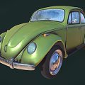 Vintage Green Beetle Car With Rounded Body Design And Shiny Silver Wheels 3d model