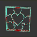 Red Decorative Square Frame With Heart Shape And Puzzle Piece Edges