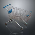 Metal Shopping Cart With Blue Handle And Storage Basket On Wheels