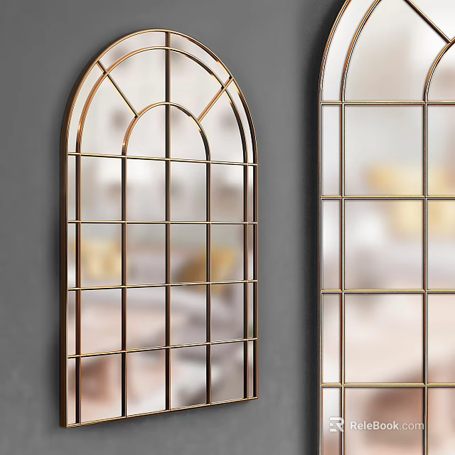 Elegant Gold Frame Wall Mirrors With Grid Design For Interior Decor 3d model 