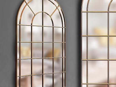 Elegant Gold Frame Wall Mirrors With Grid Design For Interior Decor 3d model