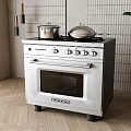Stainless Steel Stove Oven Kitchen Appliance With Pots On Top Utensils And Plant