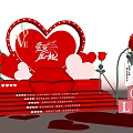 Red Heart Love Themed Decoration With Roses Lips And OE Cube Steps