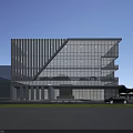 Modern Office Building With Glass Facade And Geometric Design Featuring Greenery And Outdoor Seating
