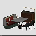 Public Chair Sofa Bench With Red Cushions Grey Table Modern Design 3d model