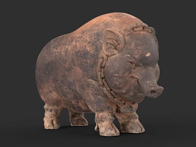 Vintage Clay Pig Shaped Decorative Ornament Set With Chain Detail For Home Decor 3d model