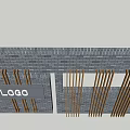 Contemporary Feature Wall With Gray Brick And Wooden Vertical Slats Logo Panel