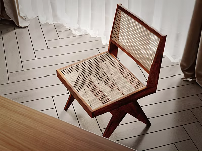 Modern Leisure Chair with Wooden Frame Woven Back and Seat in Minimalist Interior 3d model
