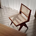 Modern Leisure Chair with Wooden Frame Woven Back and Seat in Minimalist Interior