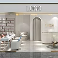 Modern Beauty and Hair Salon Interior With White Reception Desk And Comfortable Sofa Chairs