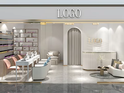 Modern Beauty and Hair Salon Interior With White Reception Desk And Comfortable Sofa Chairs 3d model