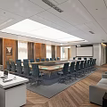 Modern Conference Room With Long Table Ergonomic Chairs Projection Screen And Wooden Walls