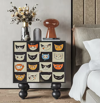 French Middle Ages Bedside Cabinet Cartoon Cat Bedside Cabinet Italian Style Bedside Cabinet Square Bedside Cabinet Children's Bedside Cabinet 3d model