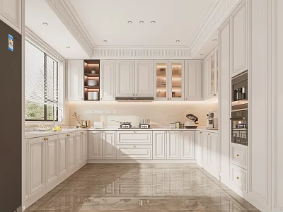Modern Kitchen Interior Design With White Cabinets Stainless Steel Countertop And Appliances 3d model