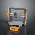 Modern 3D Printer With Gray Orange Frame Control Panel And Print Bed