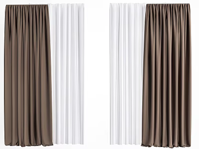 Dark Brown And White Curtains With Double Layer Design For Home Windows 3d model