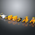 Different Types of Yellow and White Construction Vehicle Models Arranged in a Row