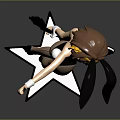Cute Child Wearing Rabbit Ears Black Outfit Holding Guitar on Star Base
