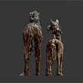 Hand Carved Wooden Horse Sculptures With Two Standing Artistic Textured Design