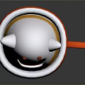 Cute White Smiling Ghost In Red Cup With Happy Face And Yellow Drink