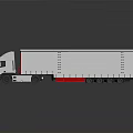 White Cab Truck With Red Sided White Trailer And Ladders On Reflective Surface