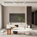 Modern Living And Dining Room Interior With Beige Sofa White Coffee Table Large Window Rug Accent Chair TV Cabinet