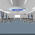 School Bright Modern Classroom With Tables Chairs Podium Screens And Ceiling Lights