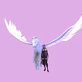 Fantasy Character In Dark Clothing With White Winged Unicorn On Pink Background