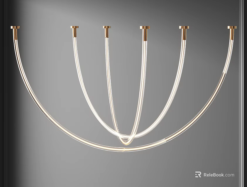 Elegant Modern Chandelier With Sleek Curved Transparent Tubes And Golden Accents 3d model 