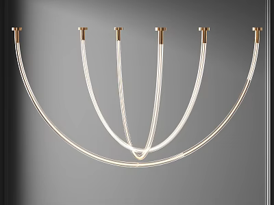 Elegant Modern Chandelier With Sleek Curved Transparent Tubes And Golden Accents 3d model
