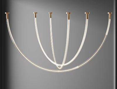 Elegant Modern Chandelier With Sleek Curved Transparent Tubes And Golden Accents 3d model