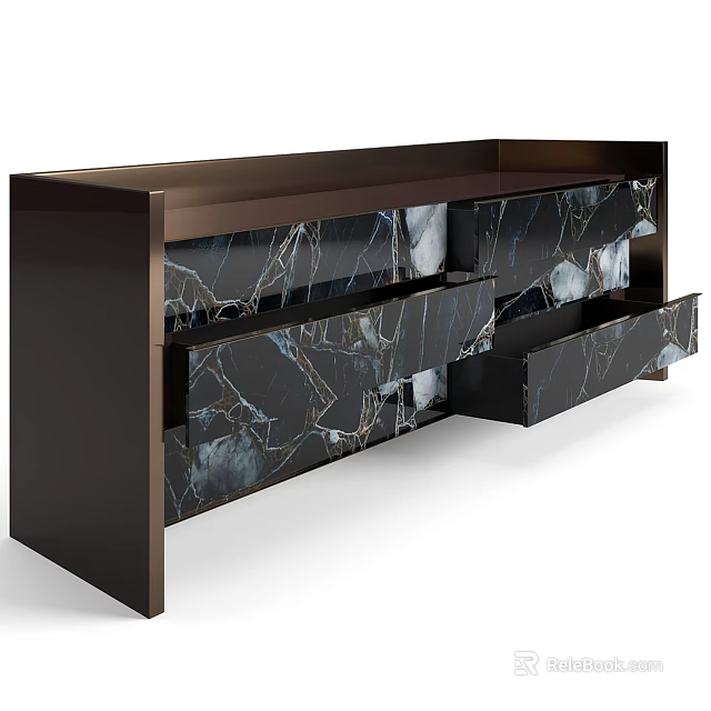 Modern TV Stand With Black Frame And Marble Drawer Fronts Design 3d model