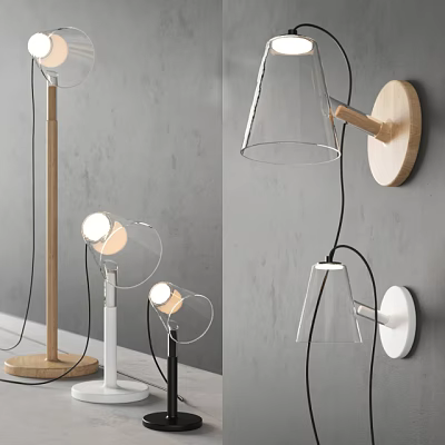 Modern Lamp Combinations with Floor Table Wall Lamps Wooden Bases and Clear Glass Shades 3d model