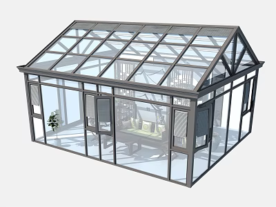 Modern Glass Sunroom Design Featuring Transparent Roof Aluminum Frame And Large Windows 3d model