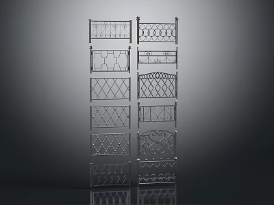 Decorative Metal Railing Components With Various Ornate Patterns In Vertical 3d model
