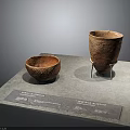 Ancient Guan Ware Pottery with Carved Patterns Bowl and Tall Cup on Display Stand
