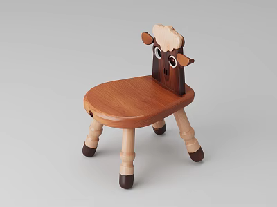 Wooden Sheep Shaped Kids Chair With Adorable Animal Head Design For Toddlers 3d model