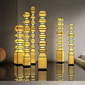 Modern Stacked Layer Yellow Floor Lamps With Shades On Reflective Surface Interior 3d model