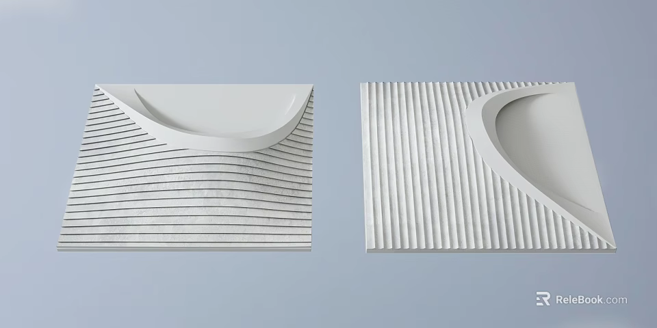 White Modern Decorative Panels With Striped Patterns And Curved Design Features 3d model 
