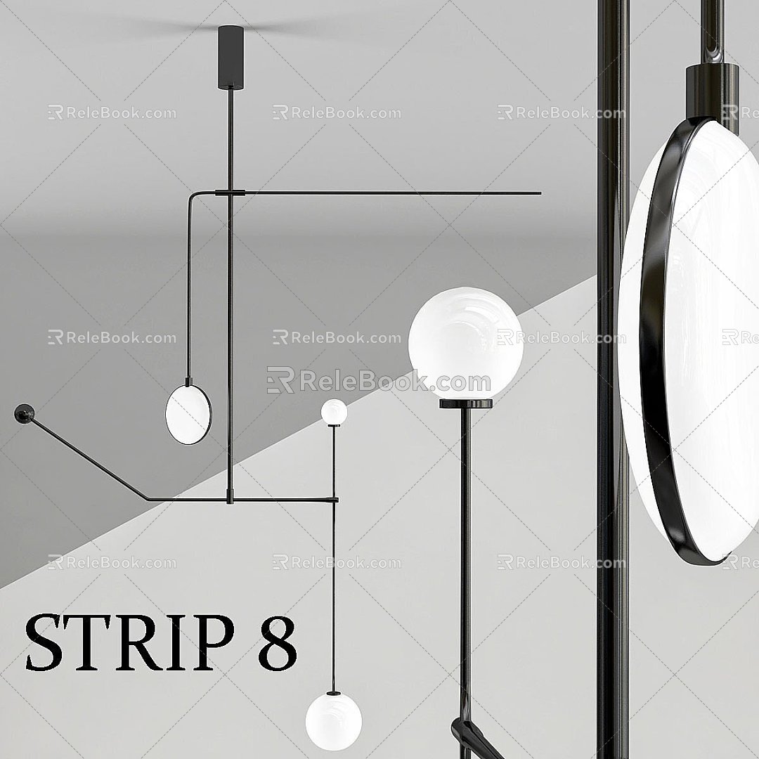 Modern chandelier strip with lamp black pendant 3d model