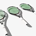 Sports Equipment Three Tennis Rackets With Green Strings White Handles And A Tennis Ball