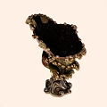 Decorative Peacock Shaped Ornament With Pink Glass Feathers And Gold Accents On Intricate Curved Base