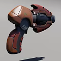 Futuristic Red And Black Sci Fi Pistol With Textured Grip And Circular Muzzle