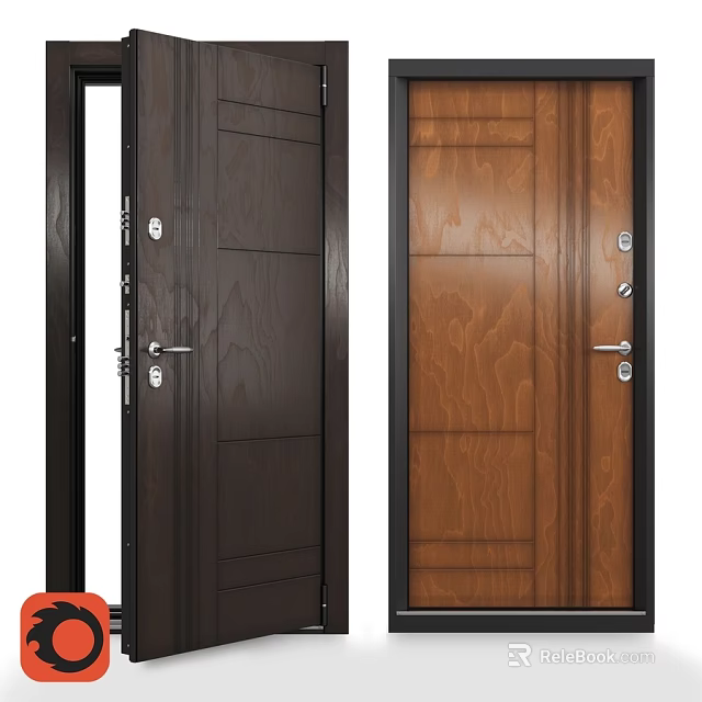 Stylish Wooden Swing Doors In Dark And Wood Grain Colors For Home Interior 3d model 