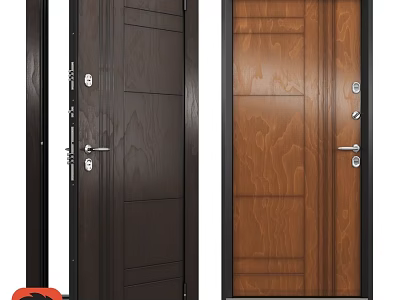 Stylish Wooden Swing Doors In Dark And Wood Grain Colors For Home Interior 3d model