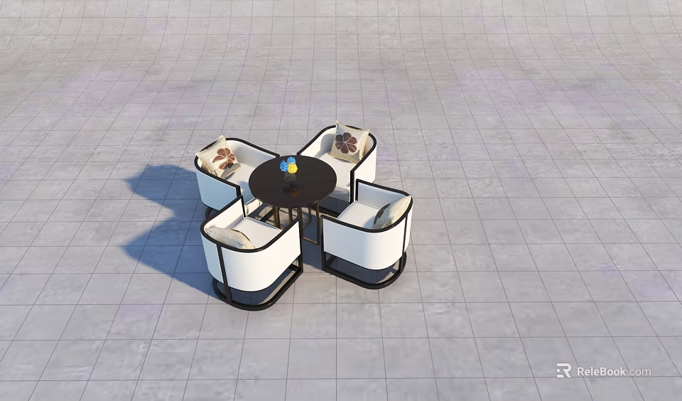 Outdoor Modern Leisure Chairs With White Cushions Black Frame And Round Table 3d model 